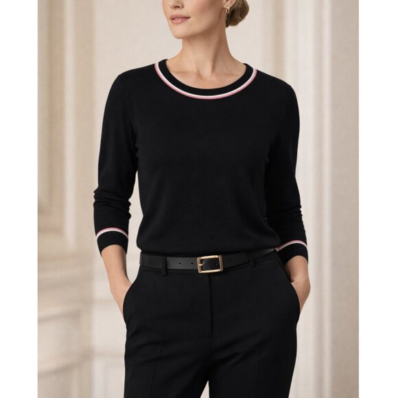 NWOT Akris Punto 100% Wool Pullover Sweater Size 12 Black Pink Tipped